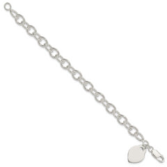 Sterling Silver Polished Engraveable Heart Bracelet