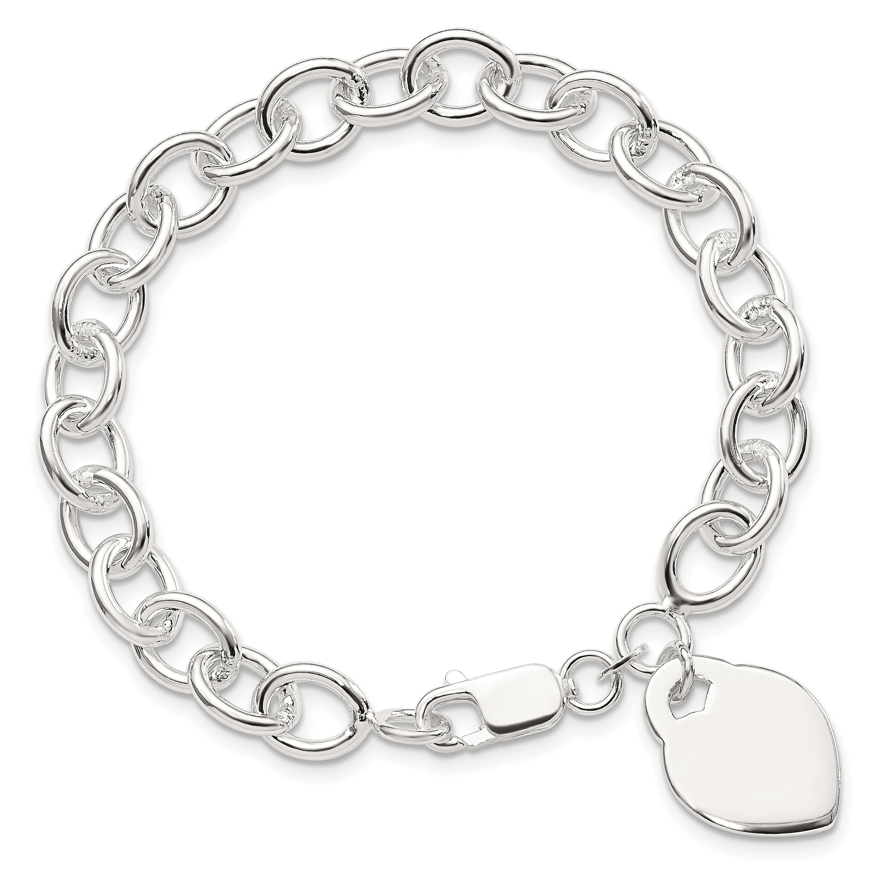 Sterling Silver Polished Engraveable Heart Bracelet