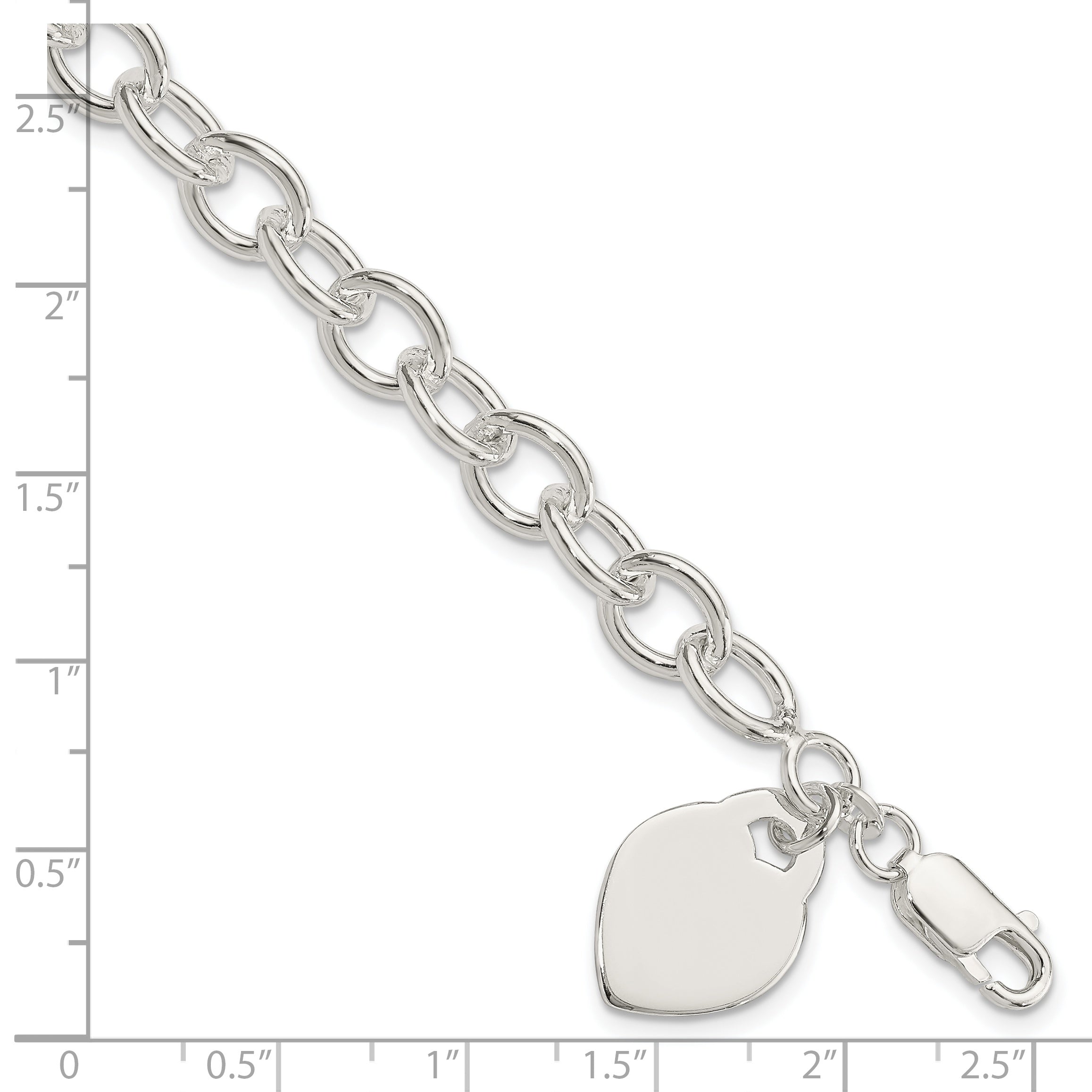 Sterling Silver Polished Engraveable Heart Bracelet