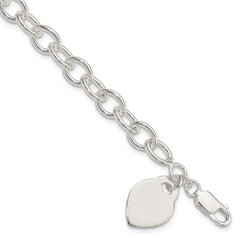 Sterling Silver Polished Engraveable Heart Bracelet