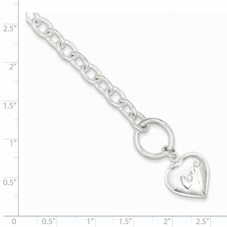 Sterling Silver LOVE Puffed Heart Charm Bracelet