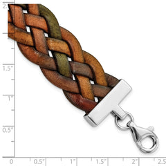 Sterling Silver Wide Multi-Colored Woven Leather Bracelet