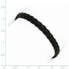 Sterling Silver Rhodium-plated Black Braided Leather Bracelet