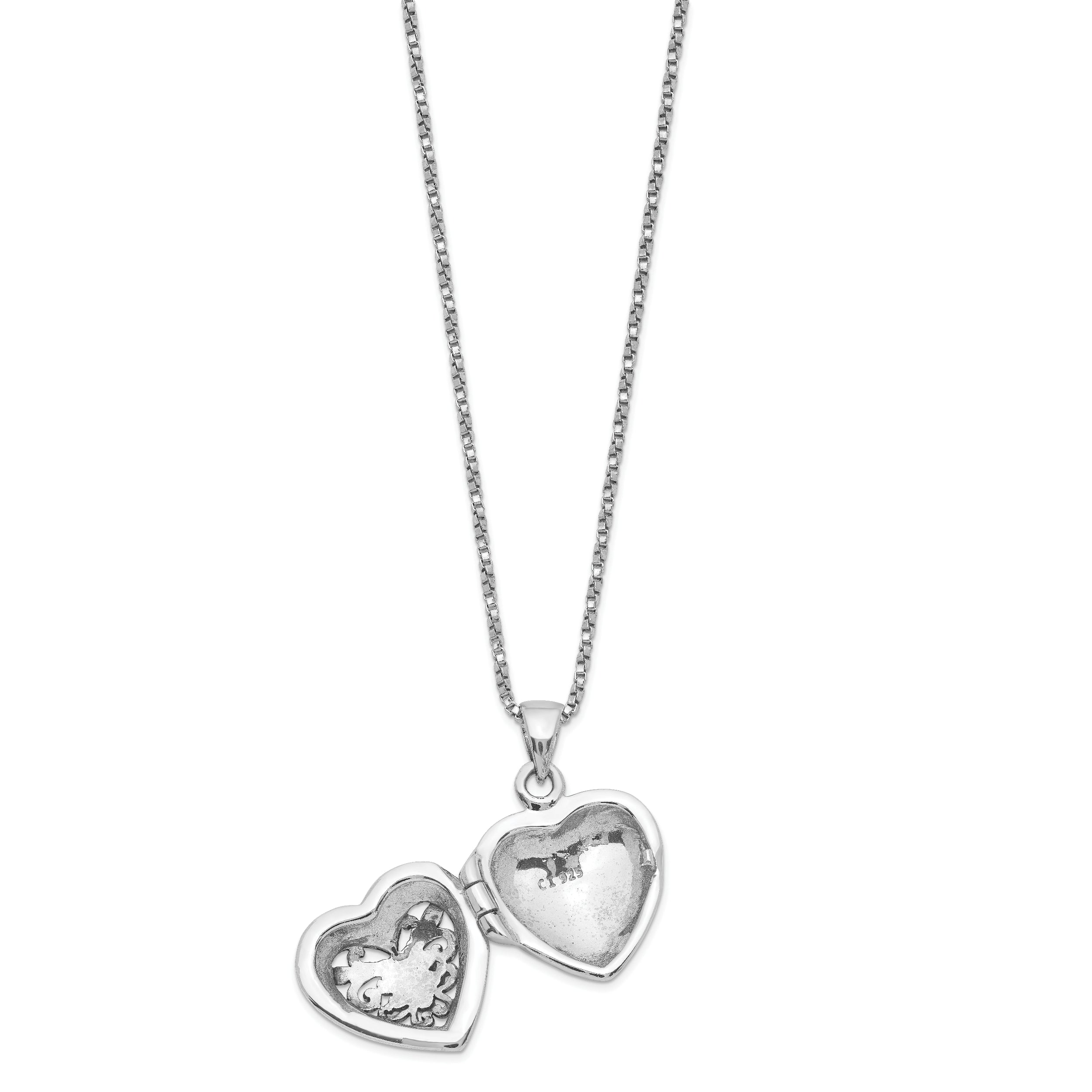 Sterling Silver Rhod-pltd Floral Marcasite Heart Locket 18in Necklace