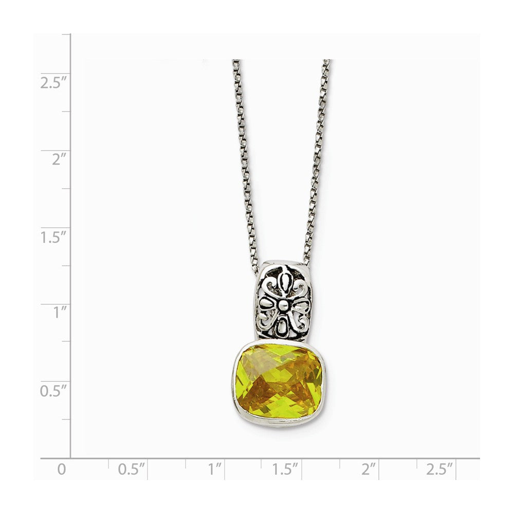 Sterling Silver Antiqued Yellow CZ Necklace