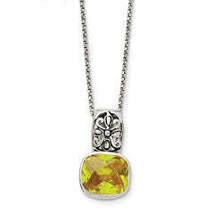 Sterling Silver 925 Necklace with Antiqued Yellow CZ Elegance