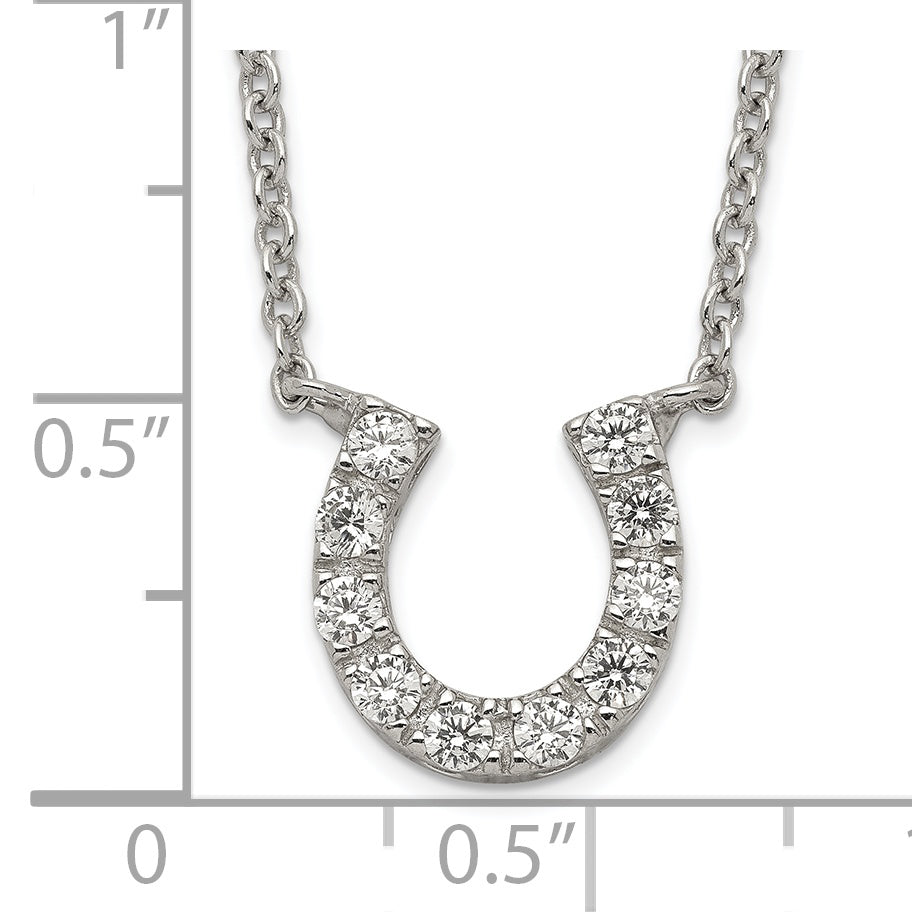 Sterling Silver Rhodium-plated CZ Horseshoe Necklace