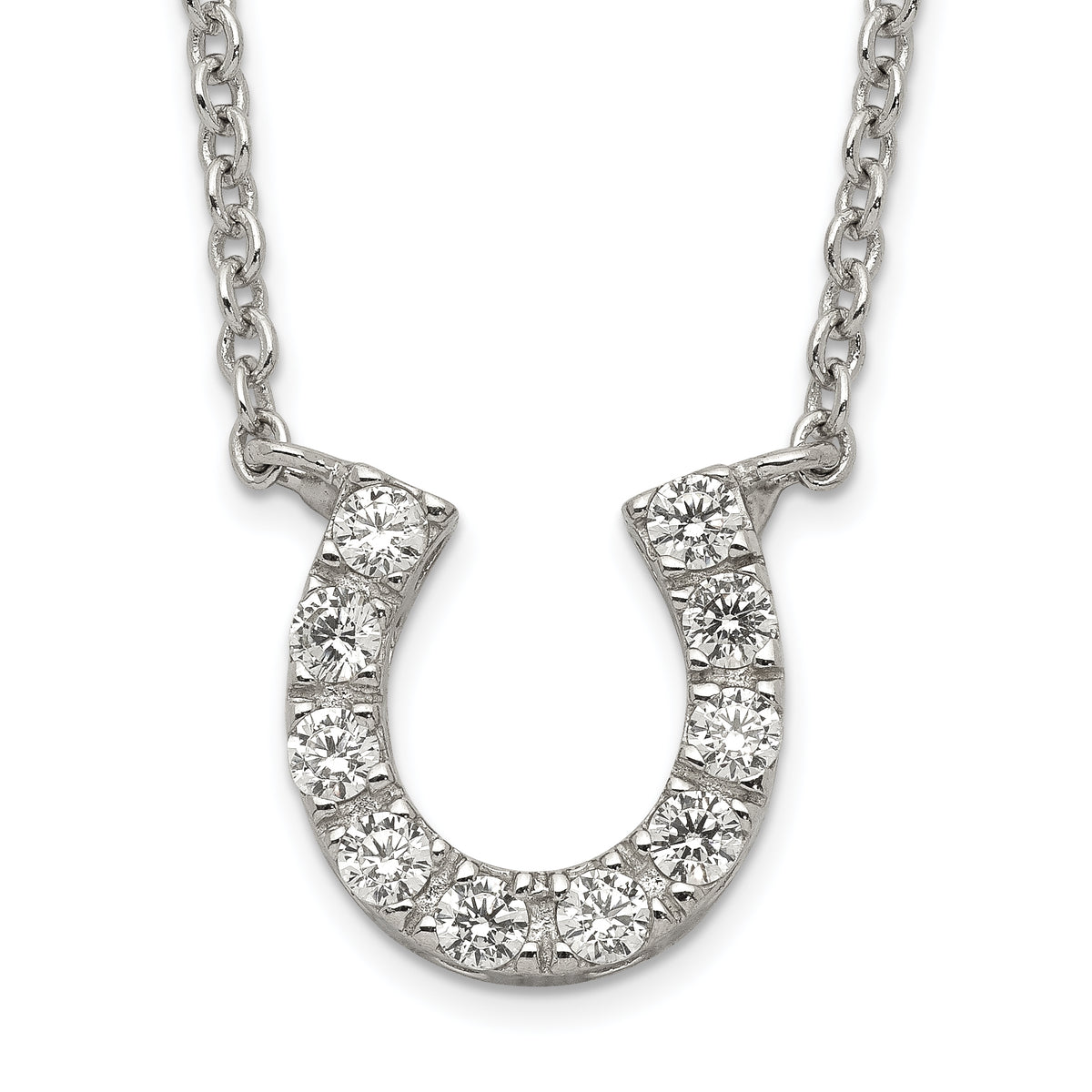 Sterling Silver Rhodium-plated CZ Horseshoe Necklace