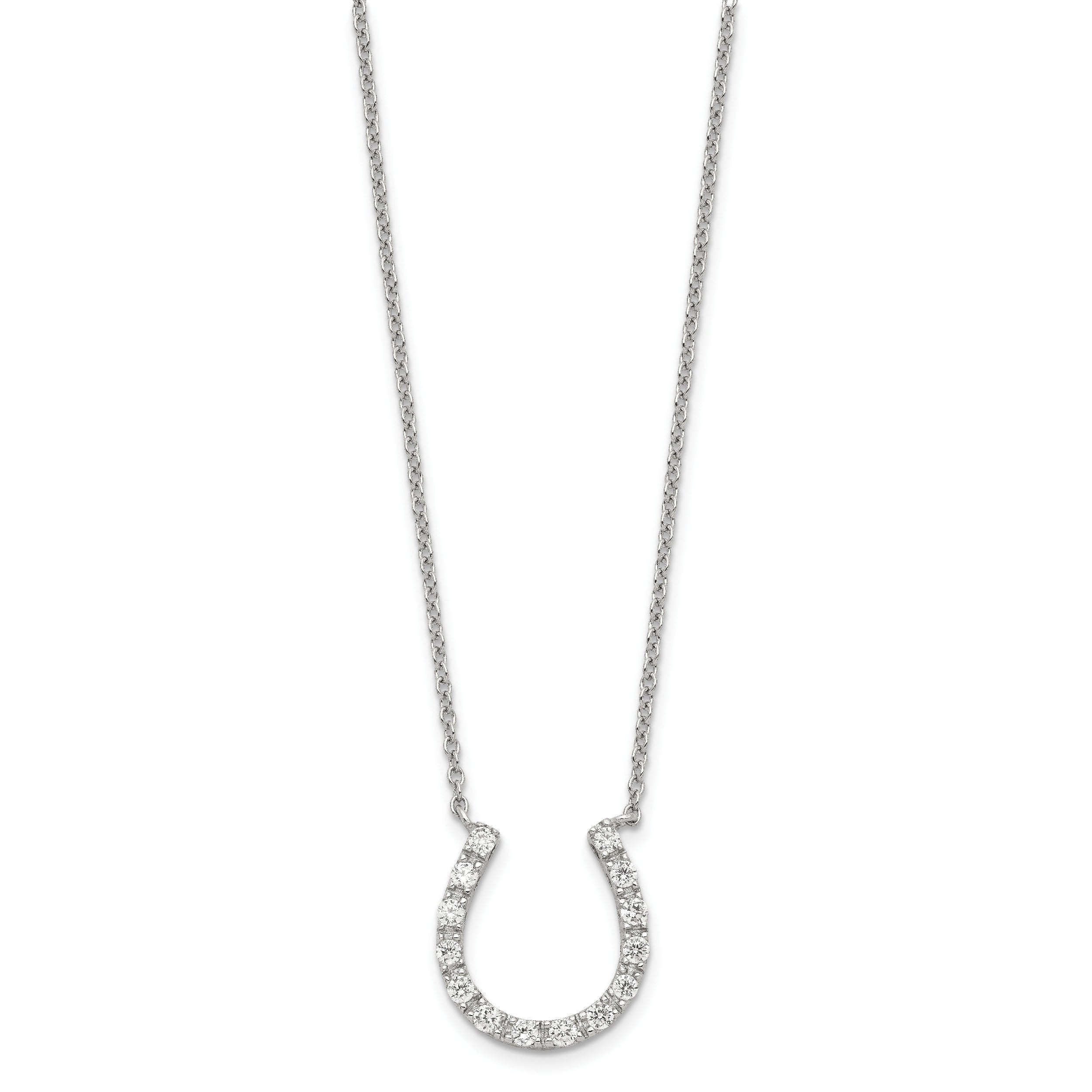 Sophia Jewelers 925 Sterling Silver CZ Horseshoe Necklace with Rhodium Polish