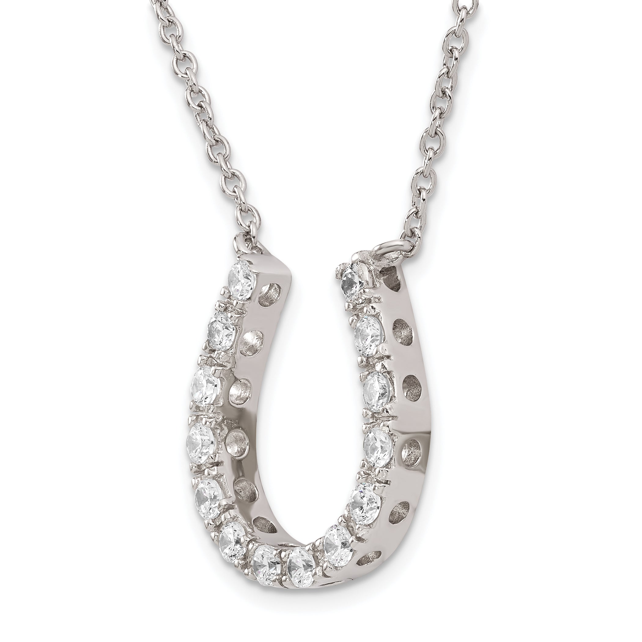 Sterling Silver Rhodium-plated CZ Horseshoe Necklace