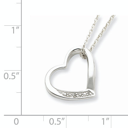 Sterling Silver Diamond Heart Necklace Elegant Rhodium-Plated Design