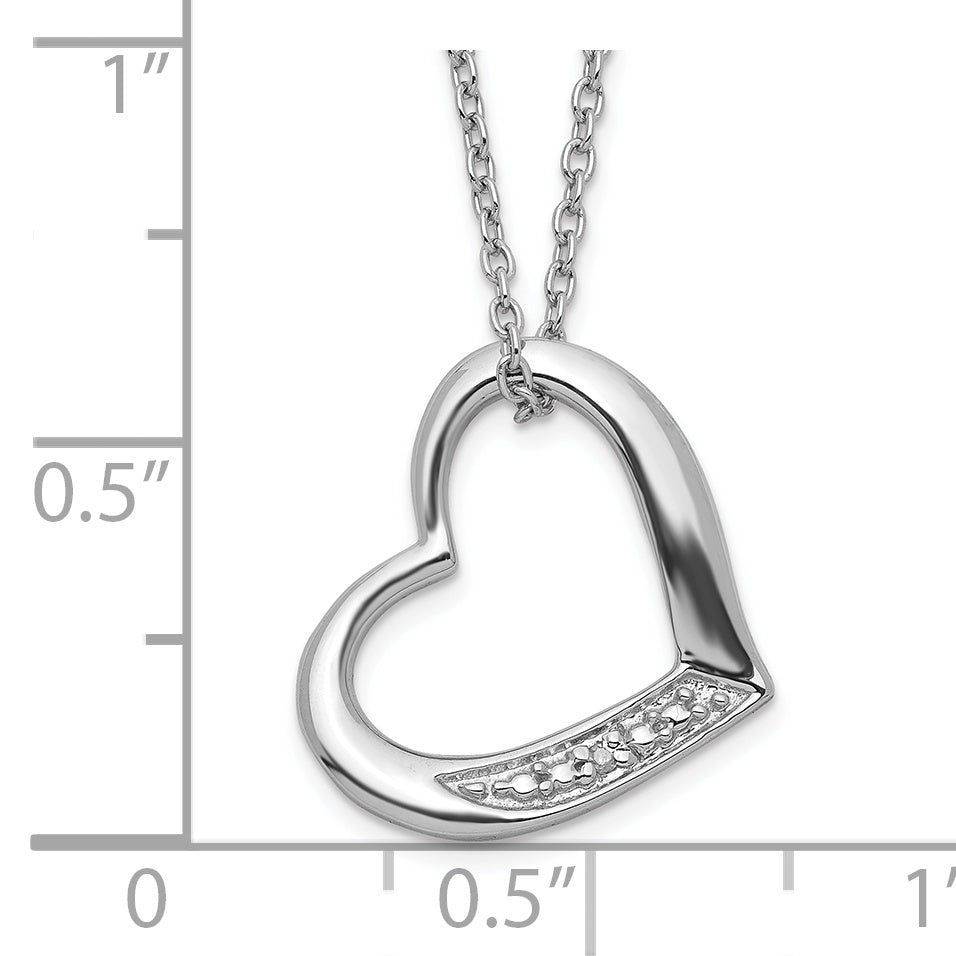 Sterling Silver Diamond Heart Necklace Elegant Rhodium-Plated Design