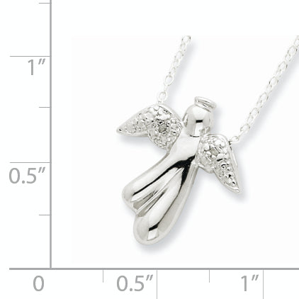 Sterling Silver Rhodium-plated Diamond Angel Necklace