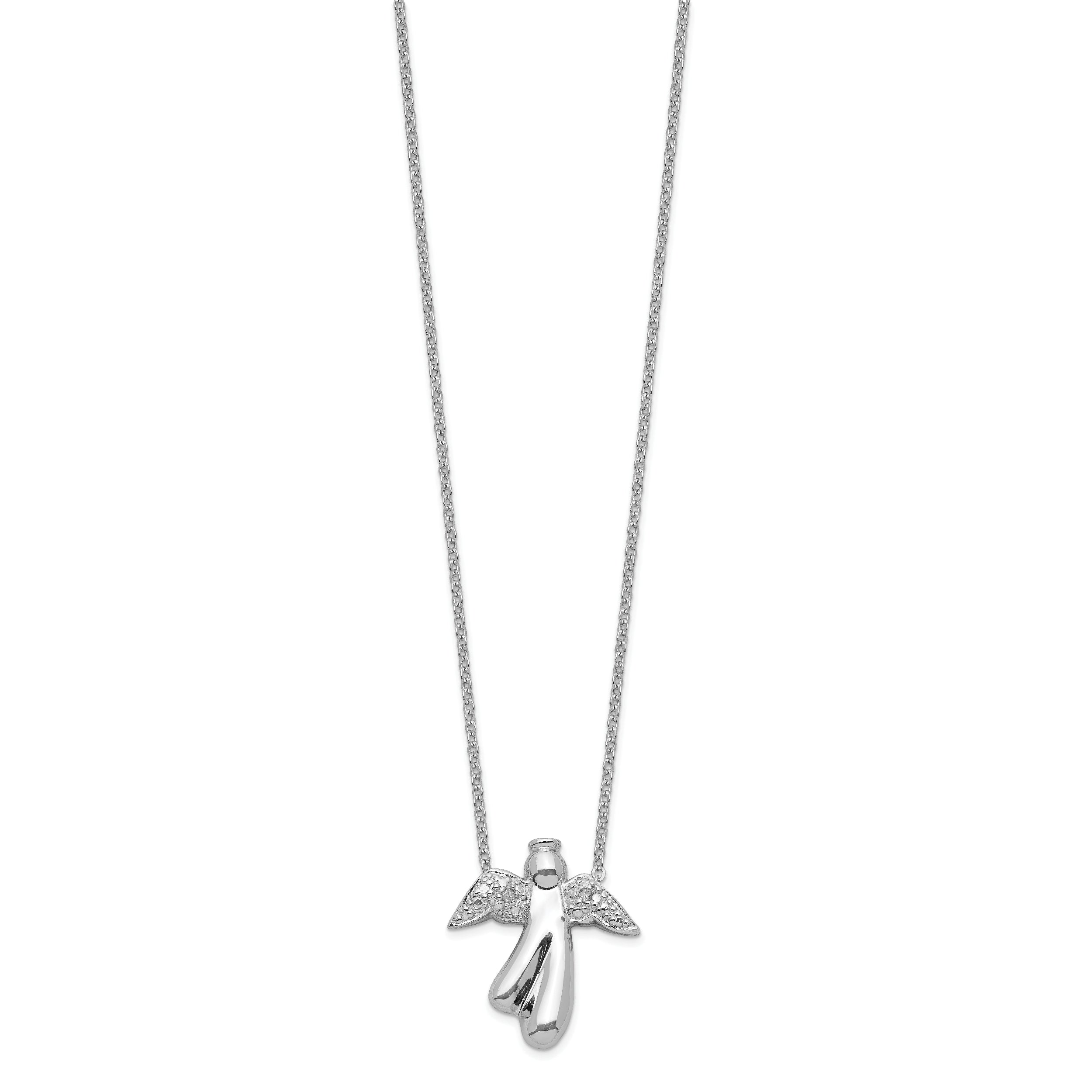 Sterling Silver Rhodium-plated Diamond Angel Necklace