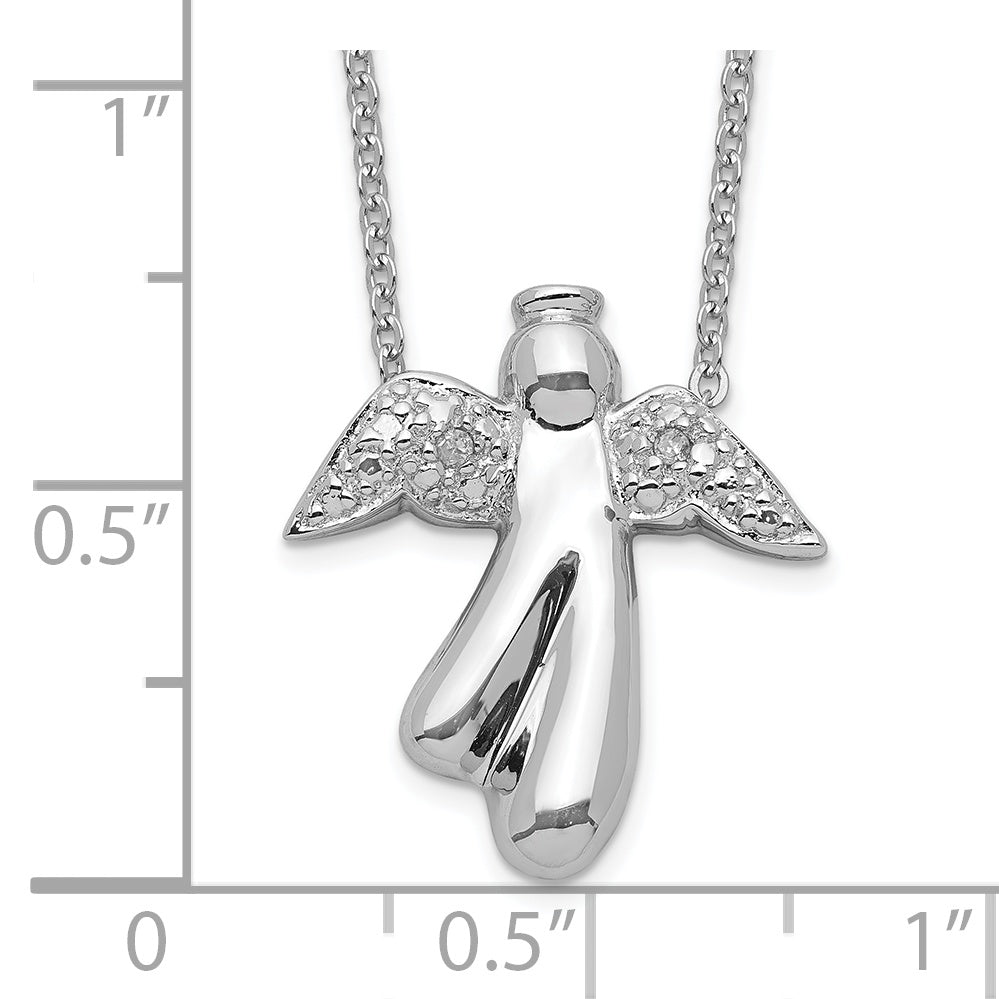 Sterling Silver Rhodium-plated Diamond Angel Necklace