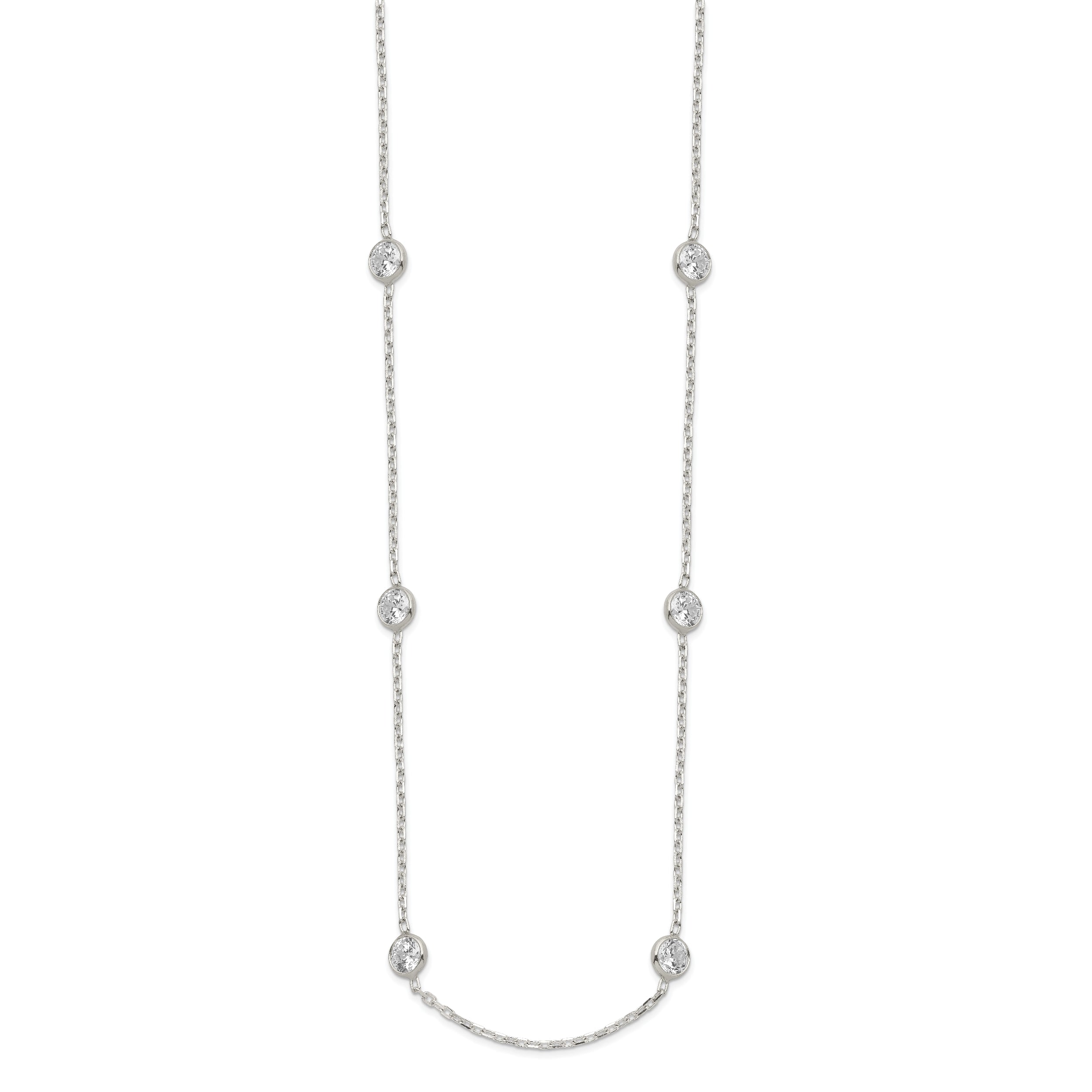 Sterling Silver w/2 in ext. 8-Station CZ Necklace