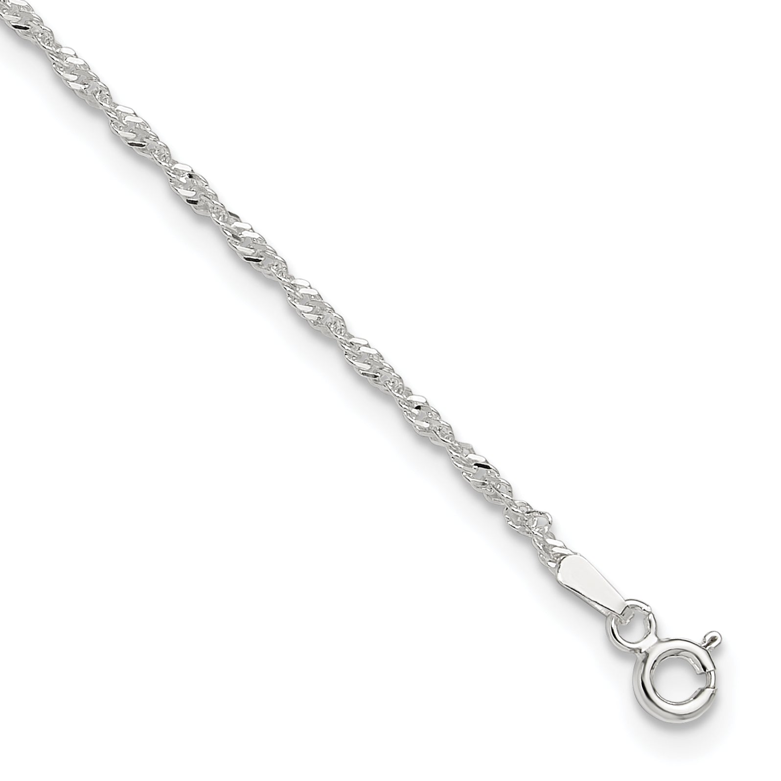 Sterling Silver 1.5mm Singapore 10in Plus 1in ext. Anklet