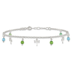 Sterling Silver Dragonfly with Aqua Green Beads with 1ext Anklet