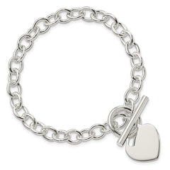 Sterling Silver Engraveable Heart Disc Toggle Bracelet