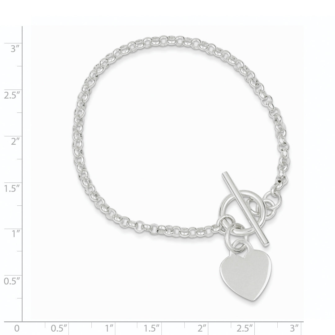 Sterling Silver Fancy Engraveable Heart Bracelet