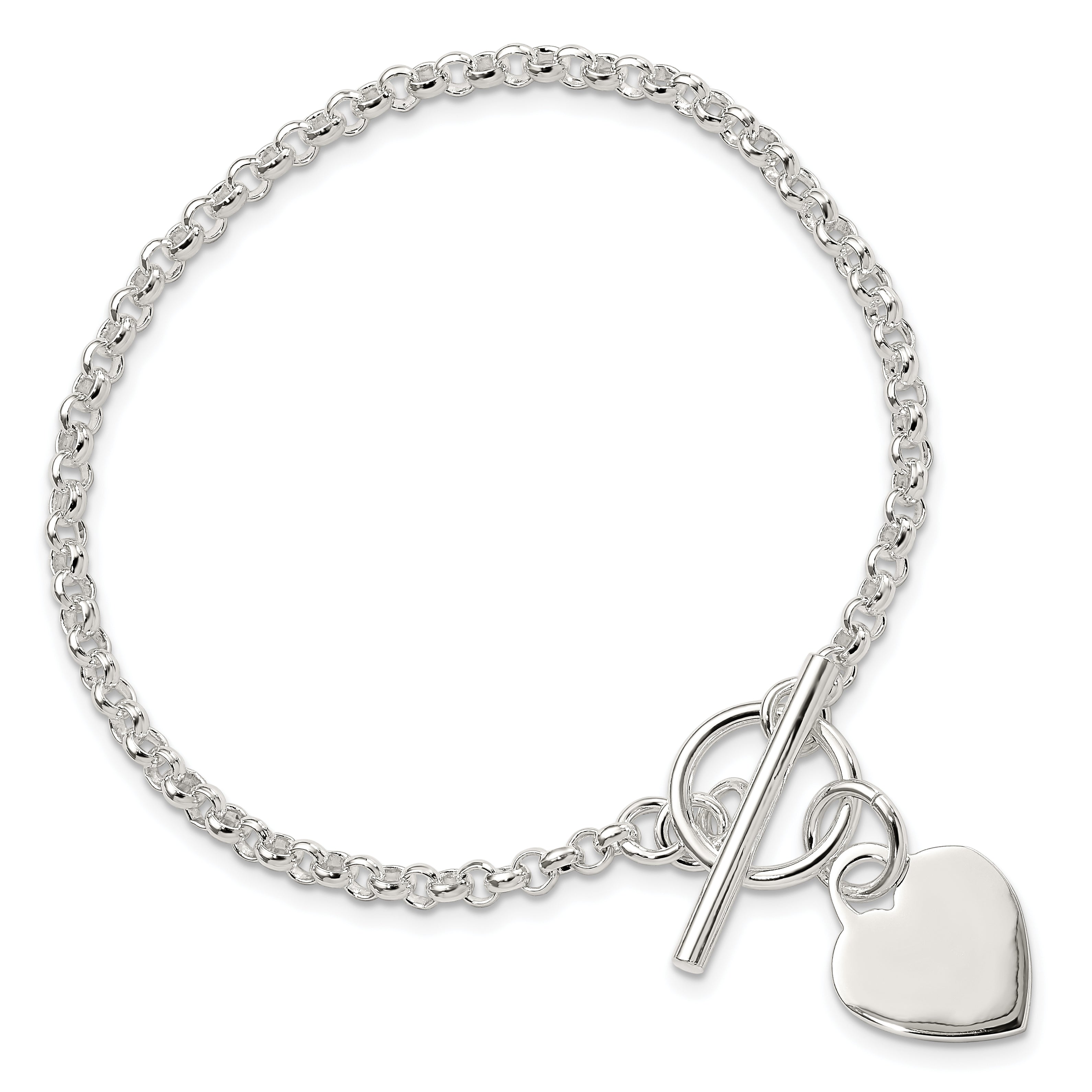 Sterling Silver Fancy Engraveable Heart Bracelet