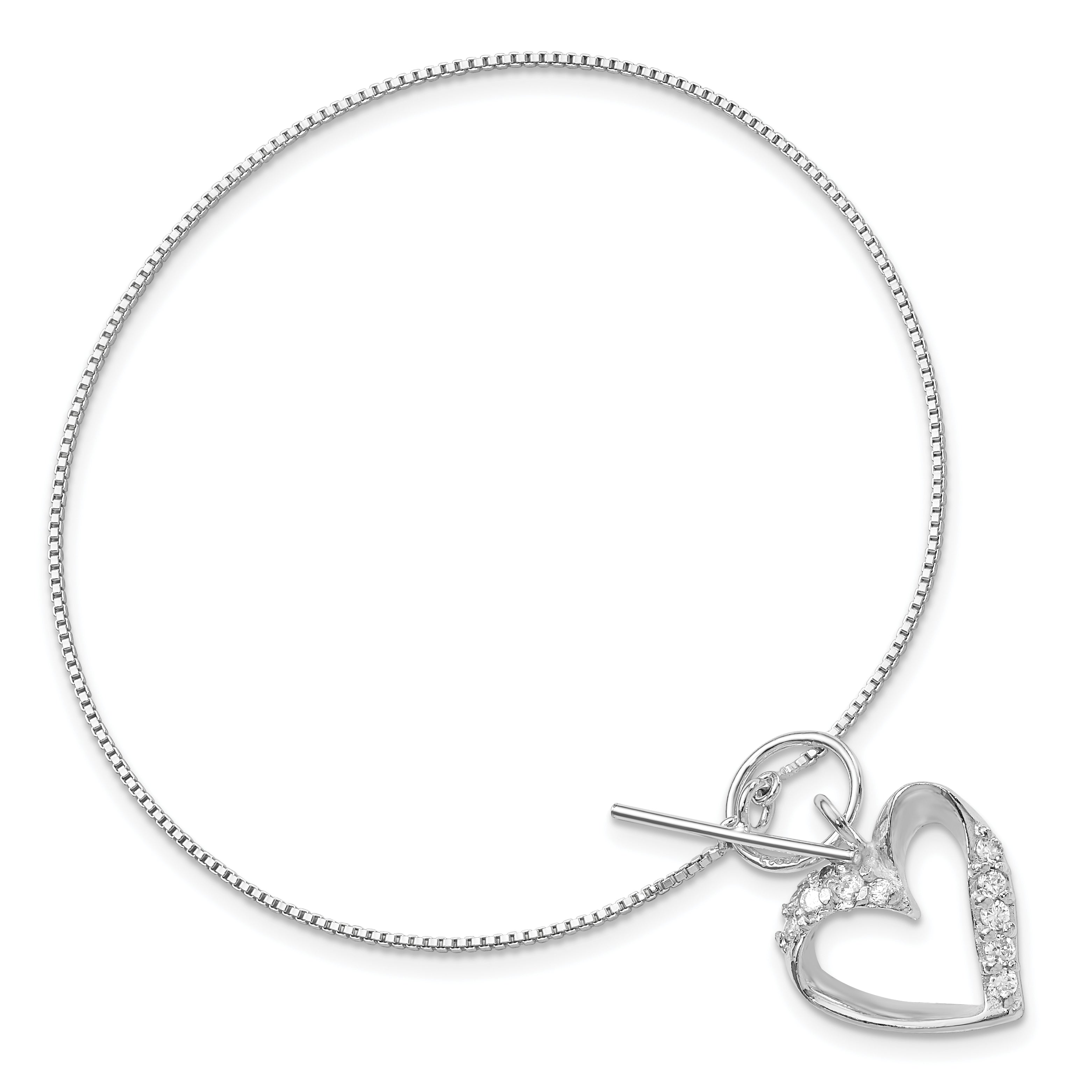 Sterling Silver Polished CZ Heart Toggle Bracelet