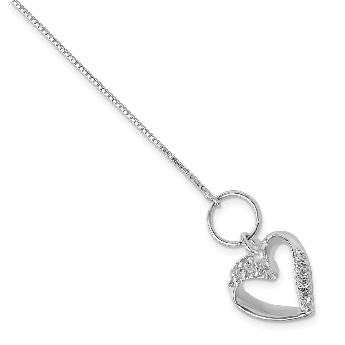 Sterling Silver Polished CZ Heart Toggle Bracelet