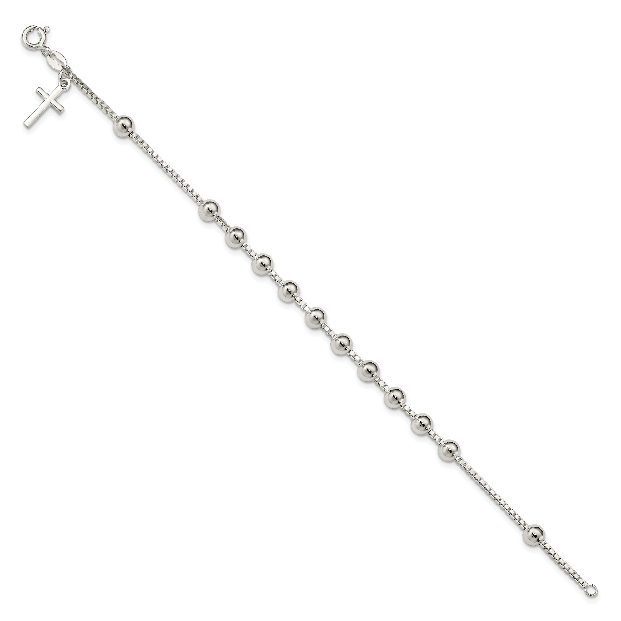 Sterling Silver Cross on Bead Bracelet