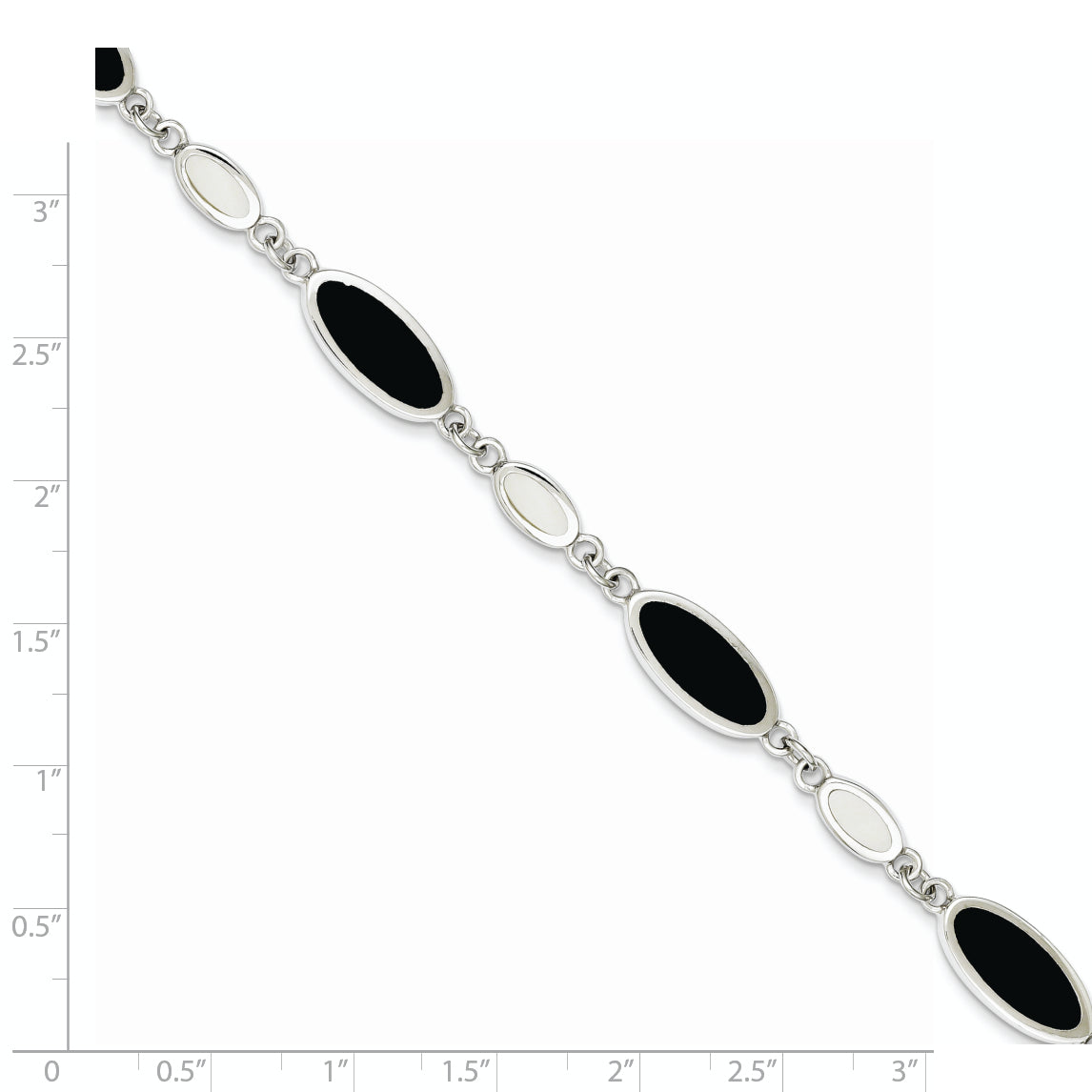 Sterling Silver Rhodium-plated Onyx and Mother of Pearl Bracelet