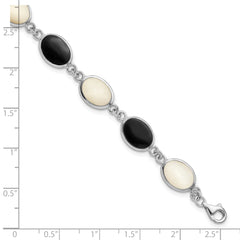 Sterling Silver Rhodium-plated Onyx and Mother of Pearl Bracelet