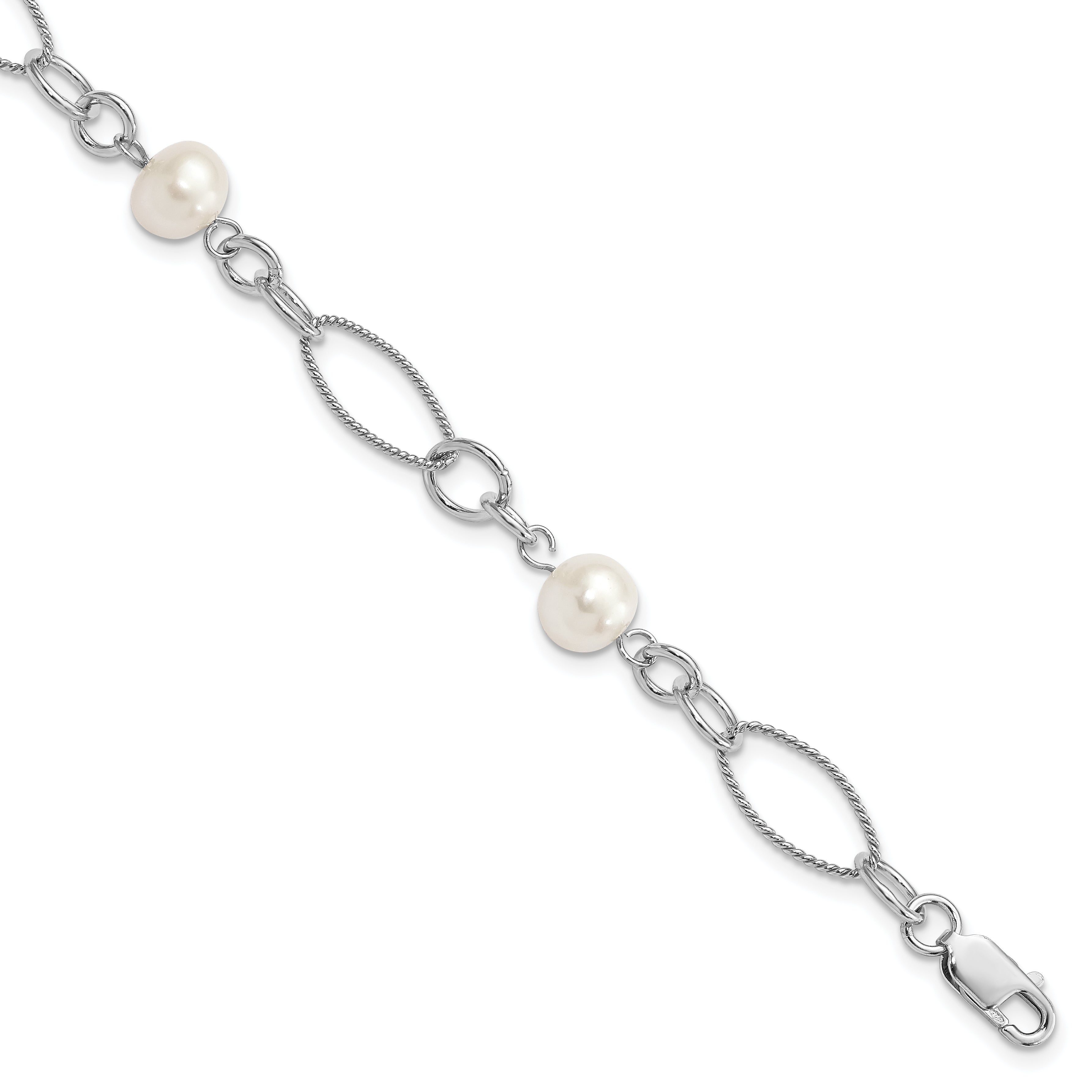 Sterling Silver Rhodium Freshwater Cultured Pearl Bracelet