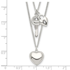 Sterling Silver 2-Strand Heart and Key Necklace