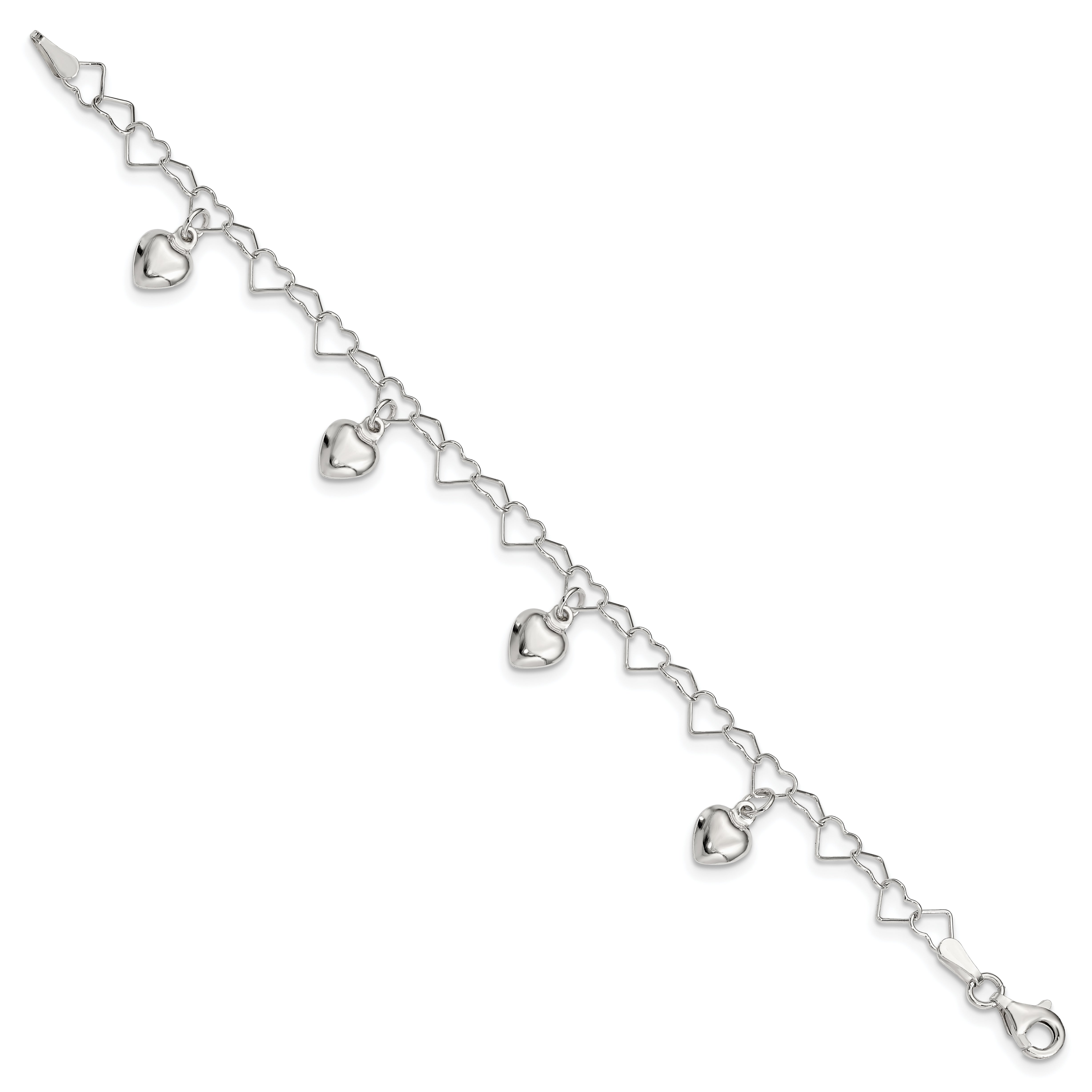 Sterling Silver Polished Dangling Heart Children's Bracelet