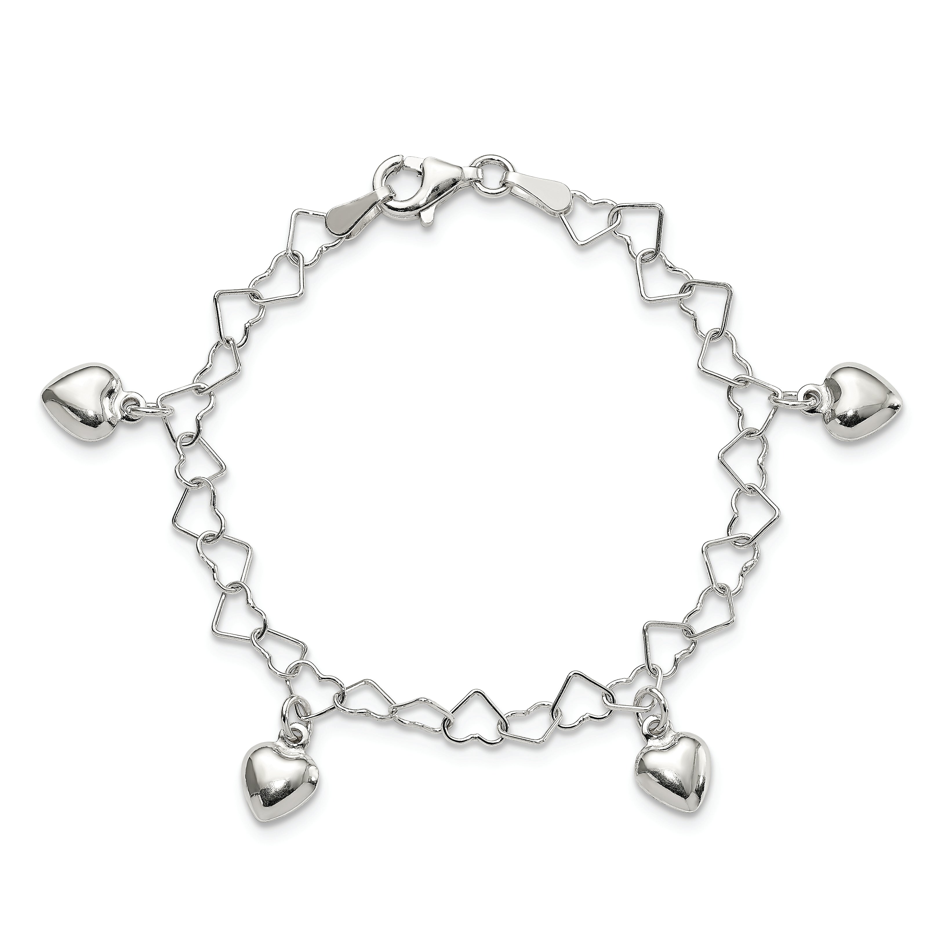 Sterling Silver Polished Dangling Heart Children's Bracelet