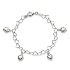 Sterling Silver Polished Dangling Heart Children's Bracelet