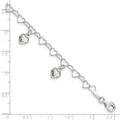 Sterling Silver Polished Dangling Heart Children's Bracelet