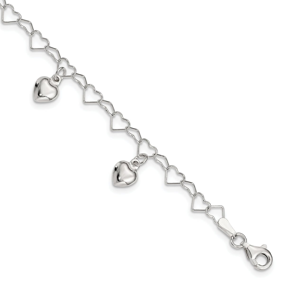 Sterling Silver Polished Dangling Heart Children's Bracelet