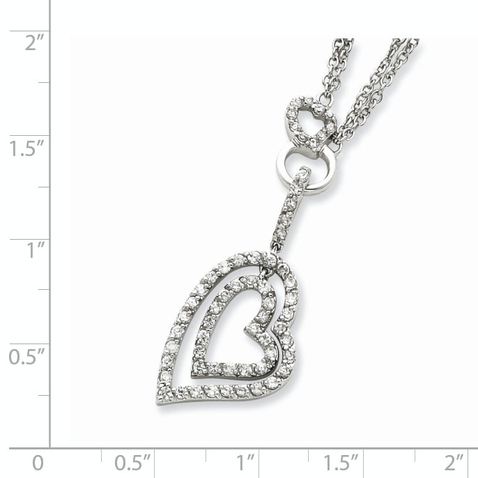 Sophia Jewelers 925 Sterling Silver Double Heart CZ Pendant Necklace