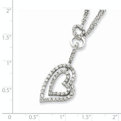 Sophia Jewelers 925 Sterling Silver Double Heart CZ Pendant Necklace