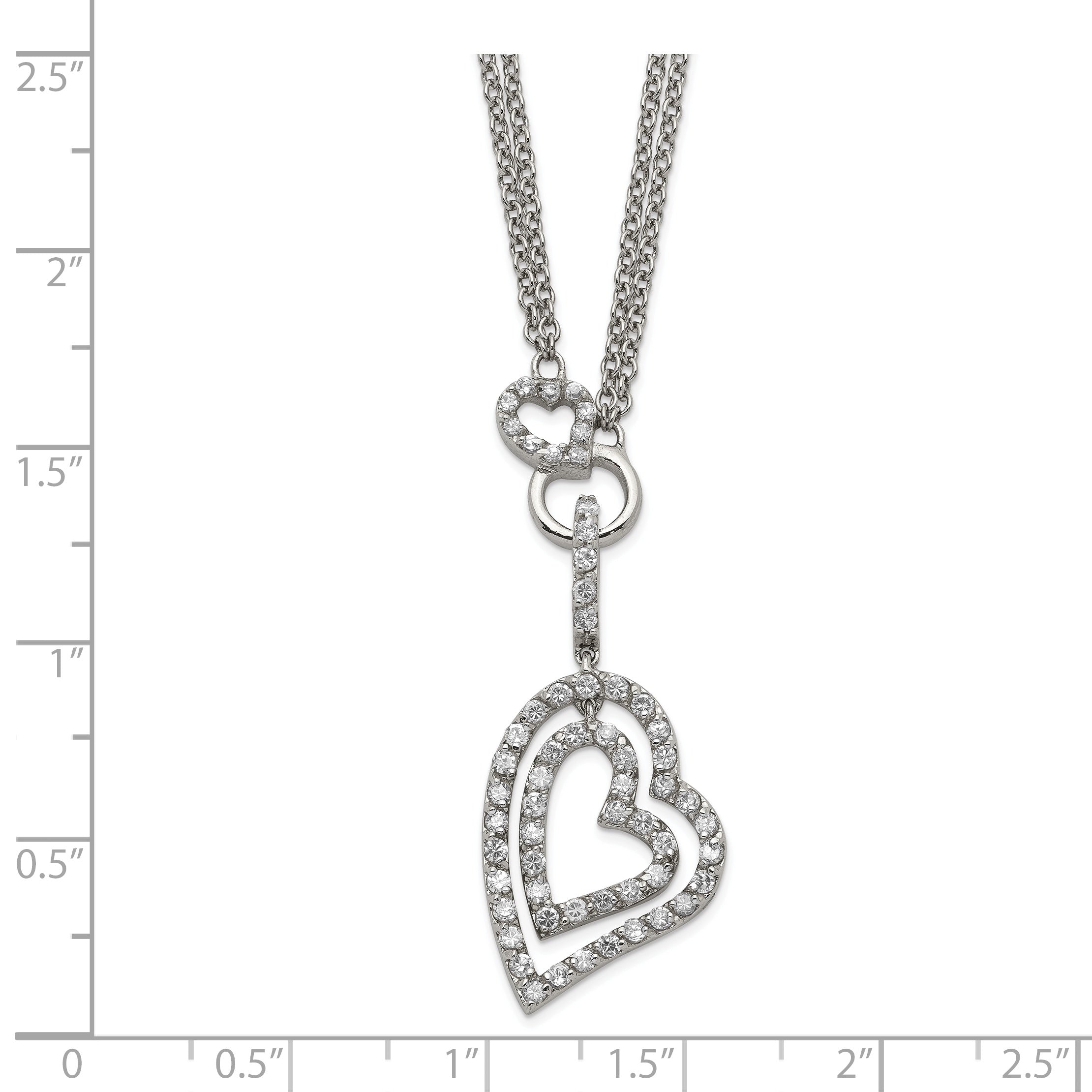 Sophia Jewelers 925 Sterling Silver Double Heart CZ Pendant Necklace