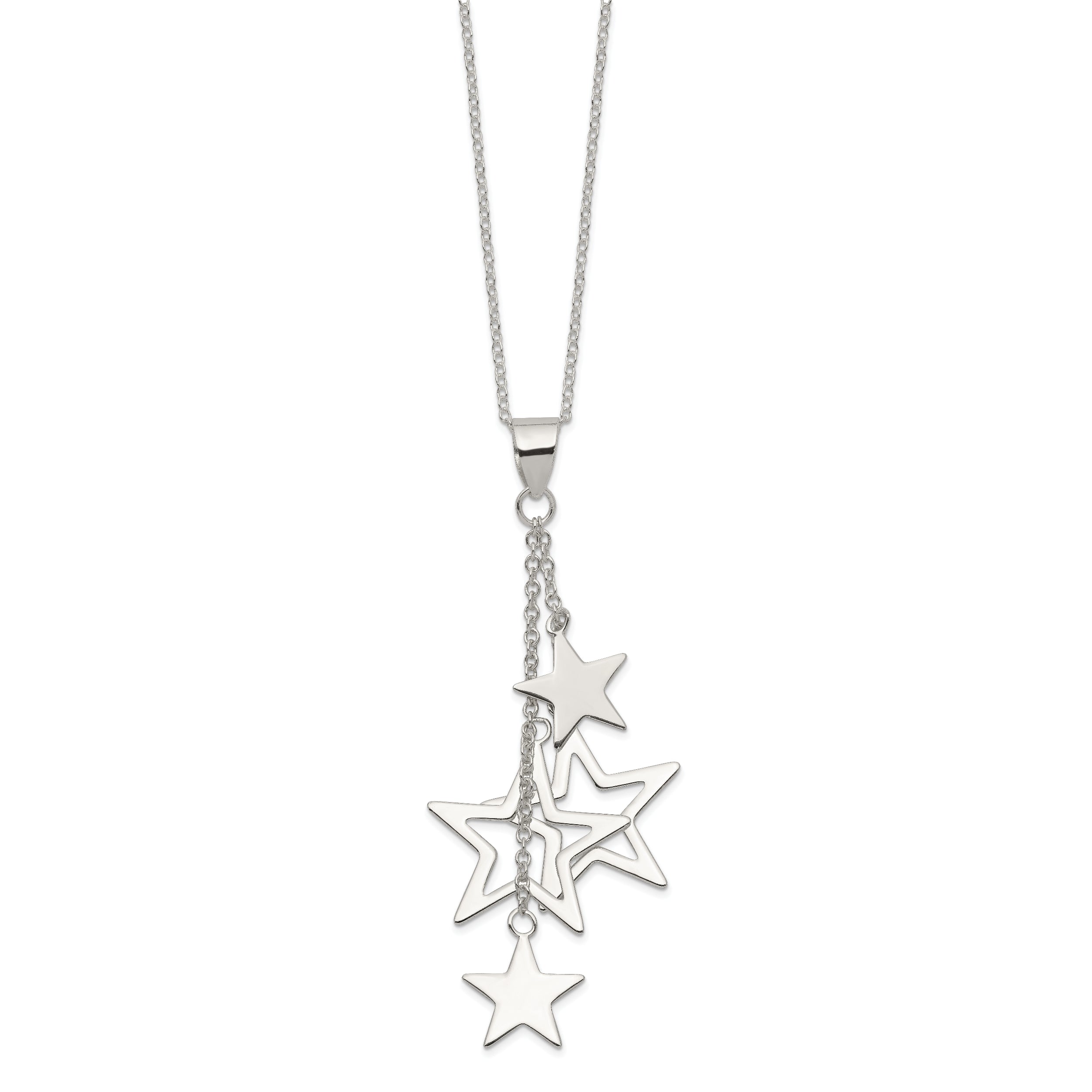 Sterling Silver Rhodium-plated Dangling Stars Necklace