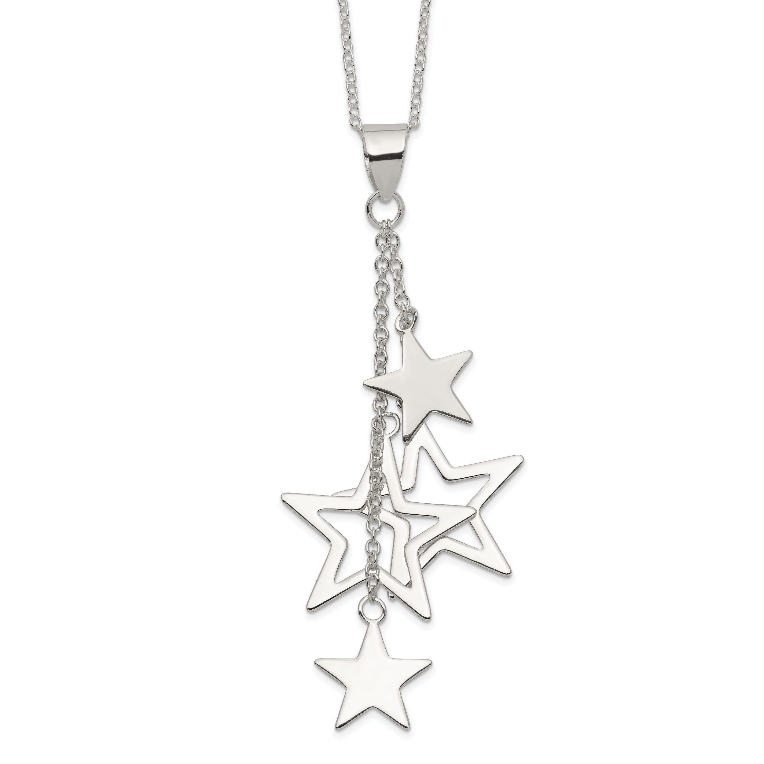 Sterling Silver Rhodium-plated Dangling Stars Necklace