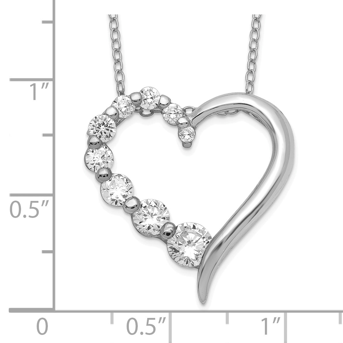 Sterling Silver Rhod-pltd Polished Open Heart CZ Journey 18in Necklace