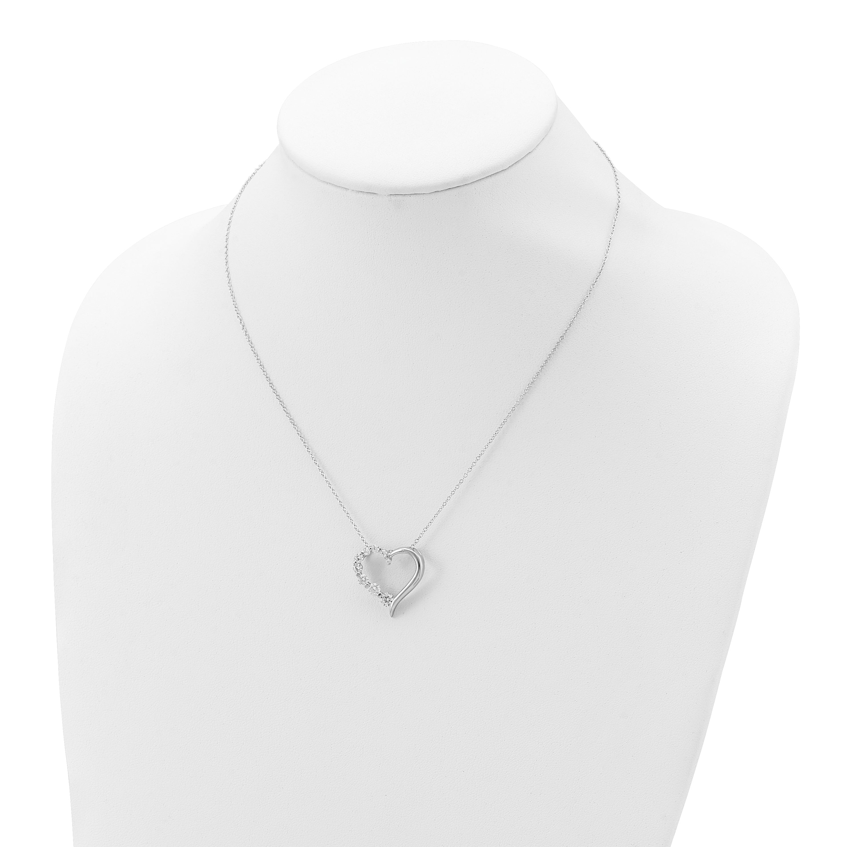 Sterling Silver Rhod-pltd Polished Open Heart CZ Journey 18in Necklace