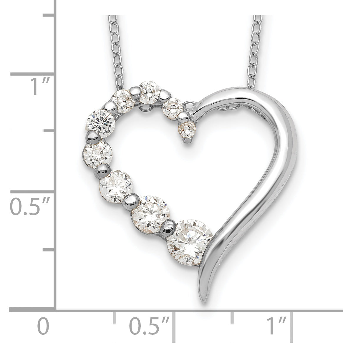 Sterling Silver Rhod-pltd Polished Open Heart CZ Journey 18in Necklace