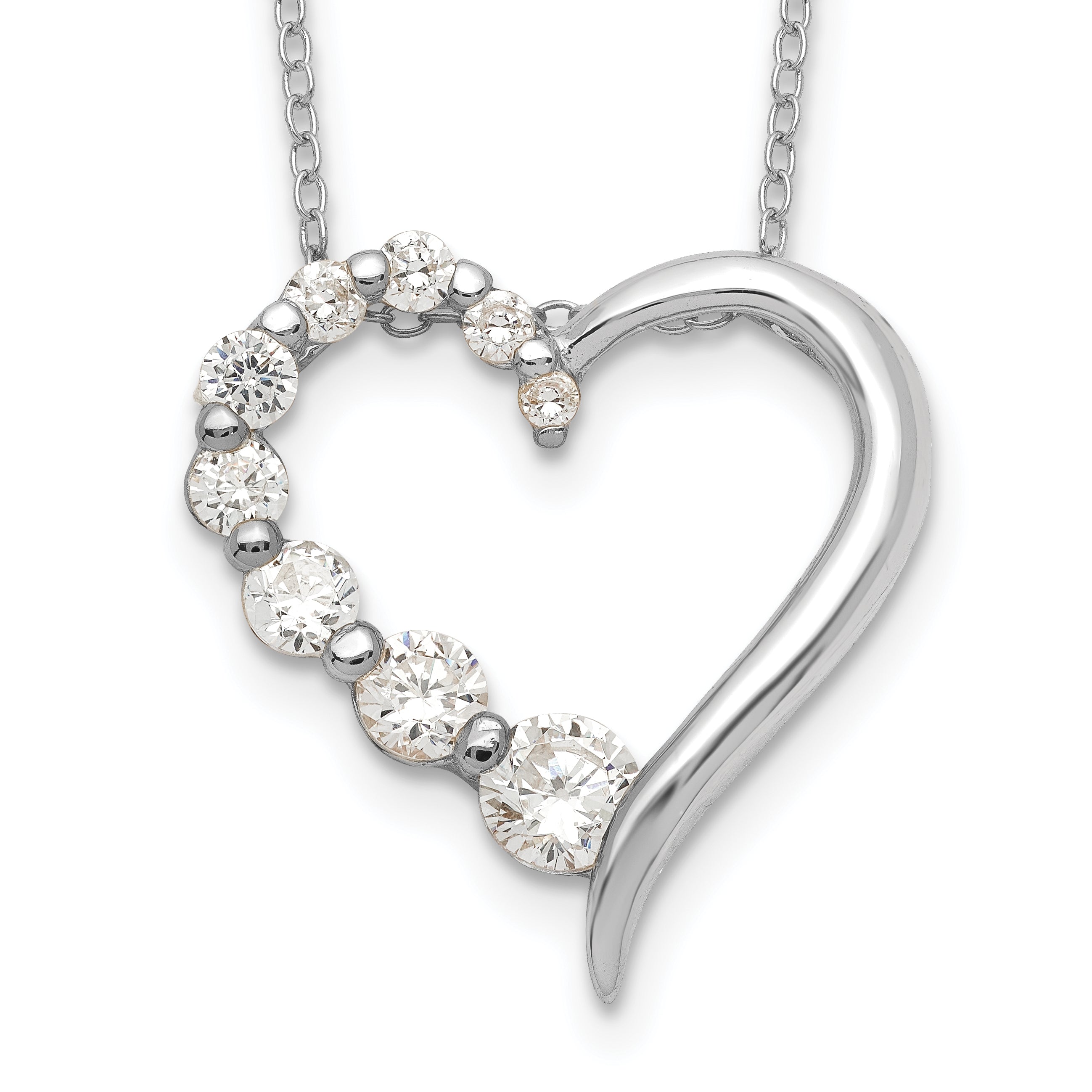 Sterling Silver Rhod-pltd Polished Open Heart CZ Journey 18in Necklace