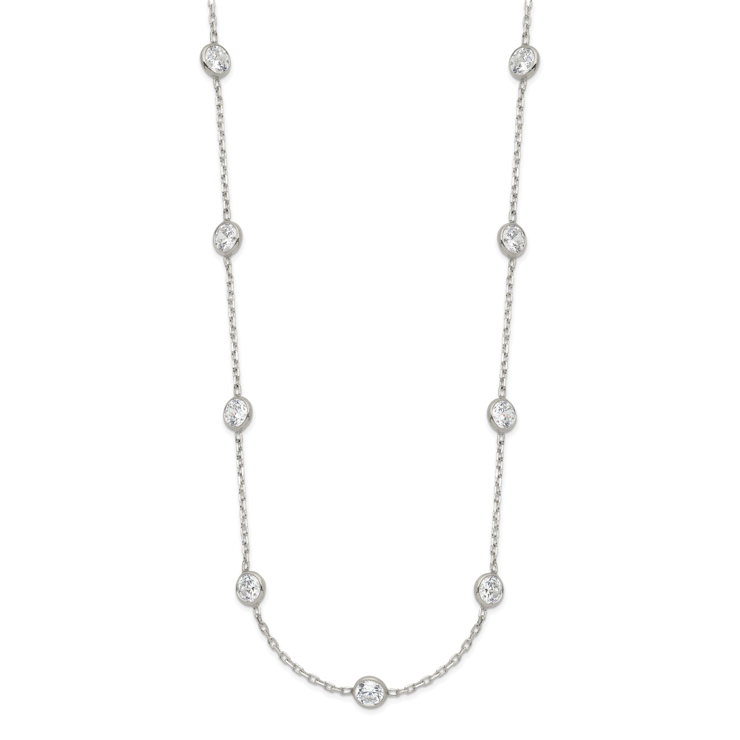 Sterling Silver Clear 4mm 9-Station CZ Necklace