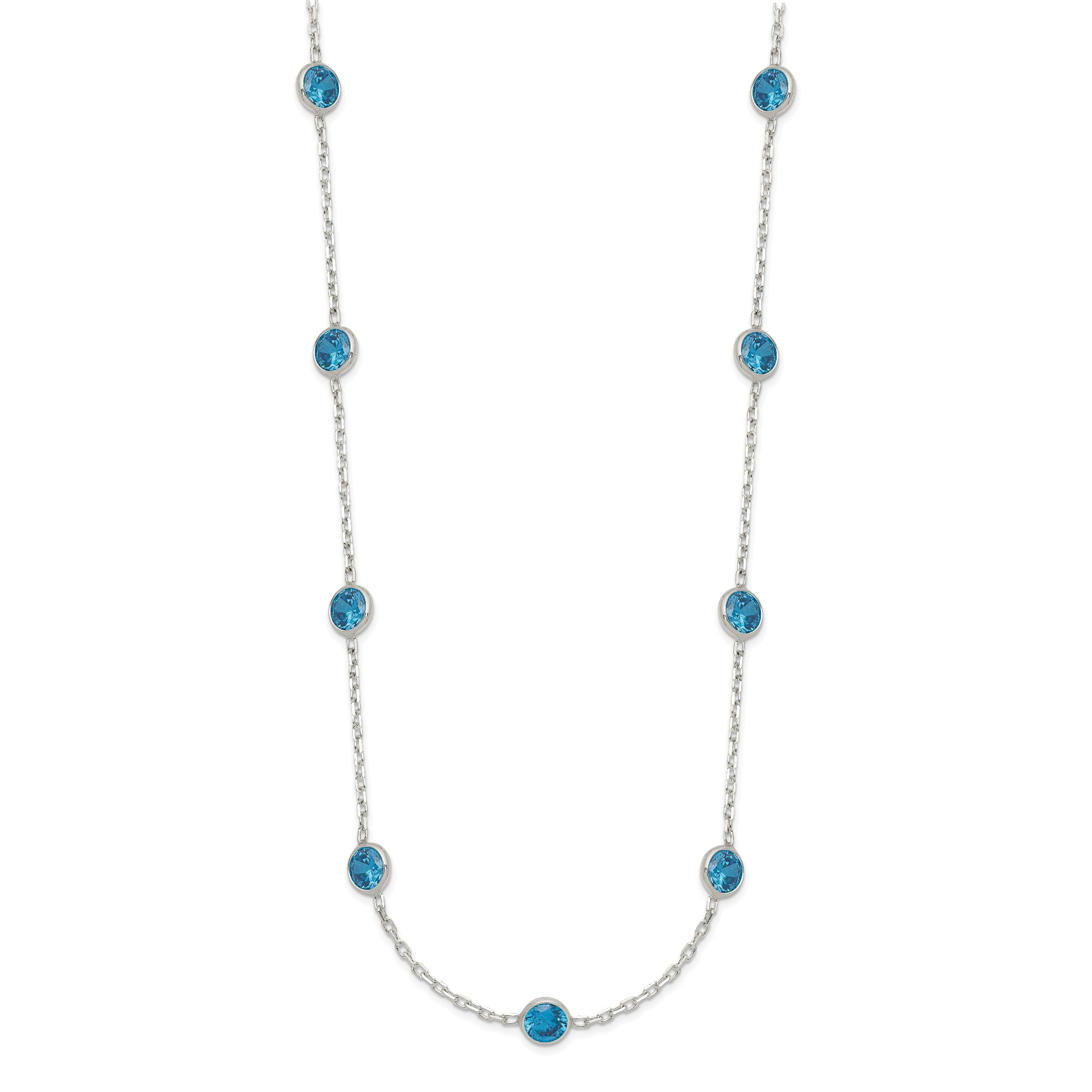 Sterling Silver 9-Station Blue CZ Necklace