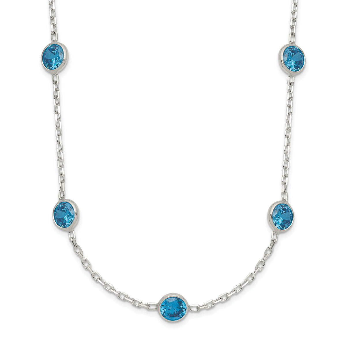 Sterling Silver 9-Station Blue CZ Necklace