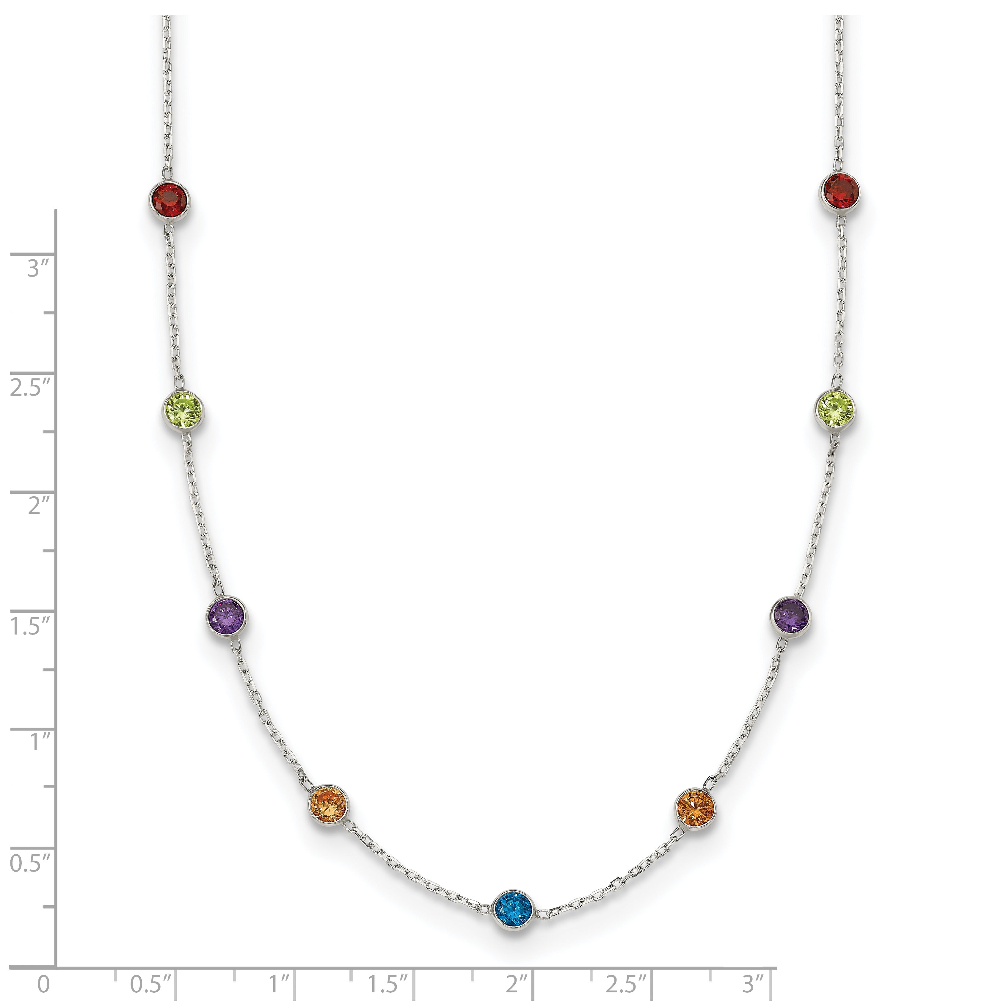 Sterling Silver 9-Station Multicolor CZ Necklace